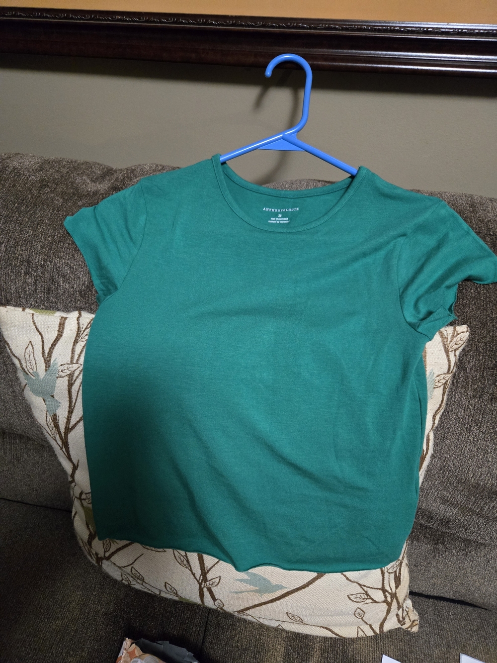 Anthropologie Women's Teal Short-Sleeve Crewneck Tee